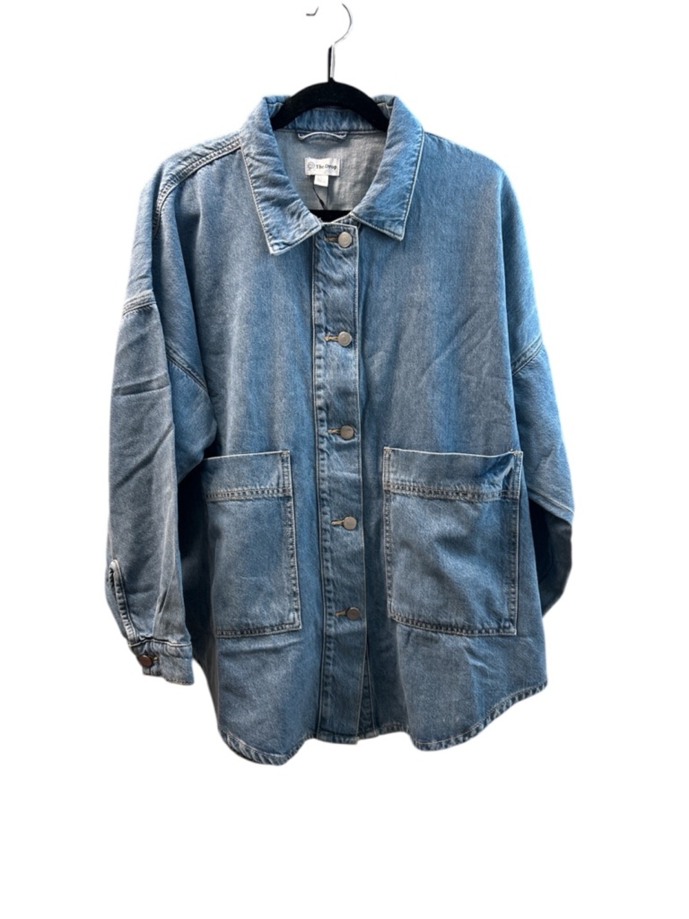 Women's Light Wash Denim Shacket Jacket - Casual Oversized - Picture 2 of 3